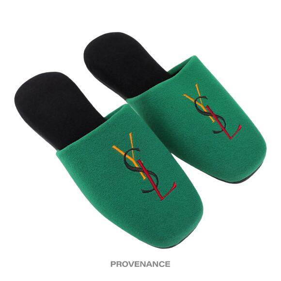 🔴 Yves Saint Laurent YSL Logo Slipper - Green Velour - Picture 3 of 6